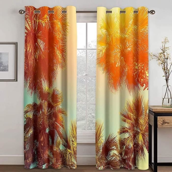 Rideaux Occultant Dégradé Orange Et Jaune - 2 Panneaux 140x180 Cm - Isolation Thermique Et Intimité - Pour Chambre, Salon - Polyester - 13