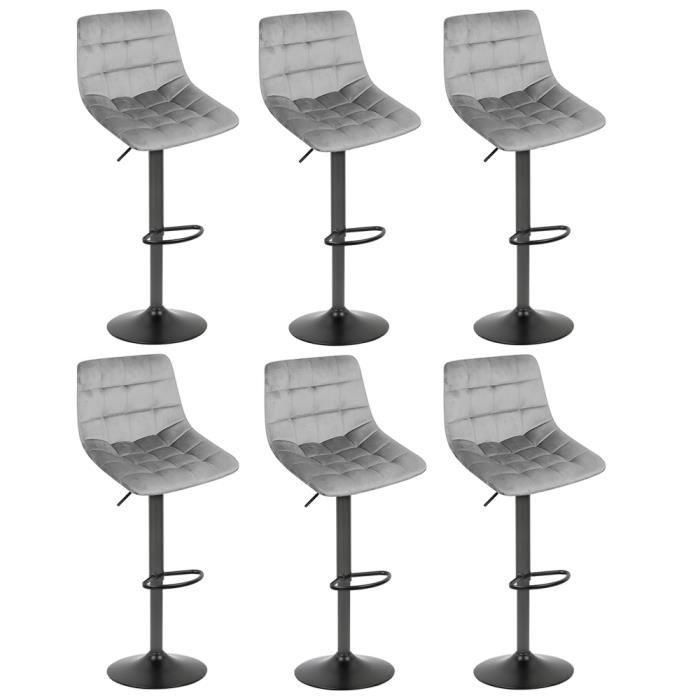 qifashma®lot de 6 tabourets de bar/chaises de cuisine -gris clair-en velours-45cm(l) x 45cm(p) x 90-110cm(h)