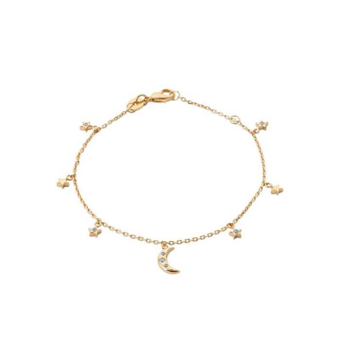 Chaîne Cheville Charms Croissant de Lune & Étoile Oz Plaqué Or 18 Carats 750/000