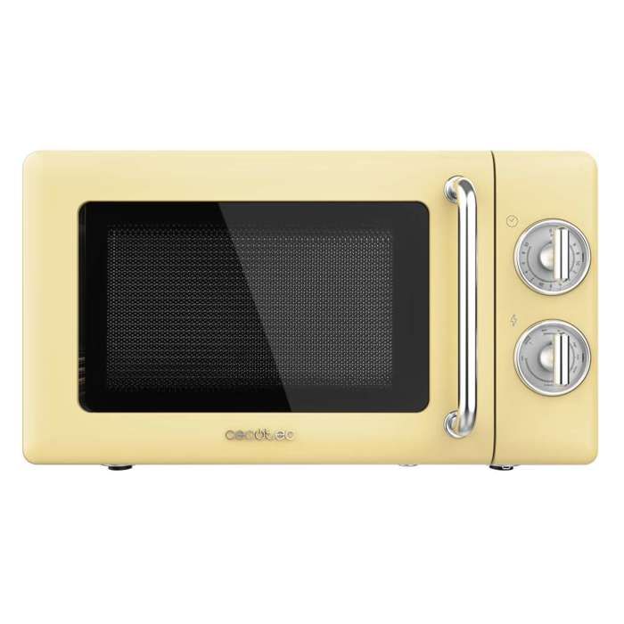 Cecotec Micro-Ondes Mécanique avec Grill Proclean 3110 Retro Jaune. 20 L 700 W en 6 niveaux minuterie jusquà 30 minutes