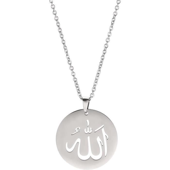 Collier en acier inoxydable pour hommes et femmes, bijoux musulmans, budgétaire islamique, Allah, document en or, arabe, N1208  36