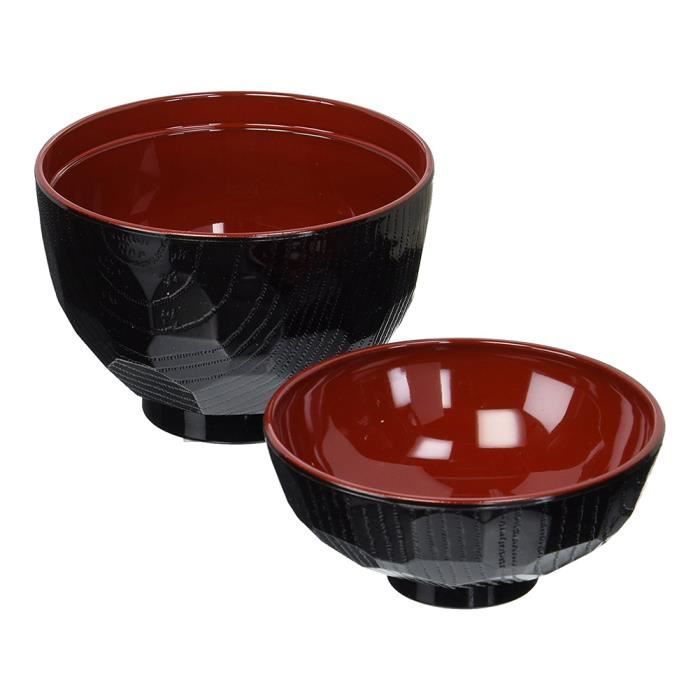 Rouge et noir japonais miso soupe bol et couvercle 