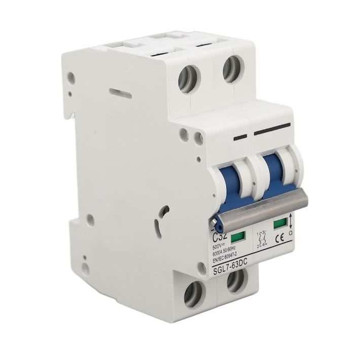 URAQT Disjoncteur Miniature 2P DC 500V 63A - Protection Solaire Photovoltaïque DZ47-63Z