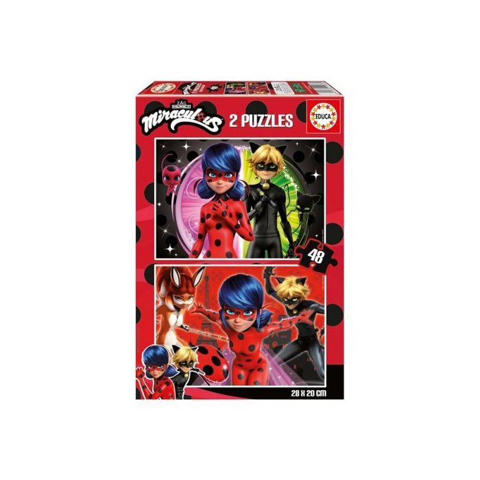 Pack 2 puzzles 48 pieces Miraculous : Ladybug Chat Noir Rena Rouge - Fille Garcon - Des 5 ans - Set puzzle enfant + carte Pack 2 puzzles 48 pieces Miraculous : Ladybug Chat Noir Rena Rouge - Fille Garcon - Des 5 ans - Set puzzle enfant + carte