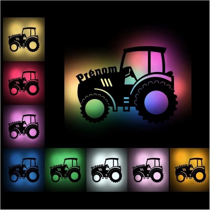 Lampe Murale Chat Et Lune - Prénom Personnalisable - LED Multicolor - Bois - Veilleuse Enfant