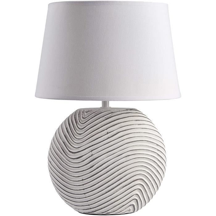 BRUBAKER Lampe de table ou de chevet blanche pied céramique finition mate bicolore - Hauteur 38 cm