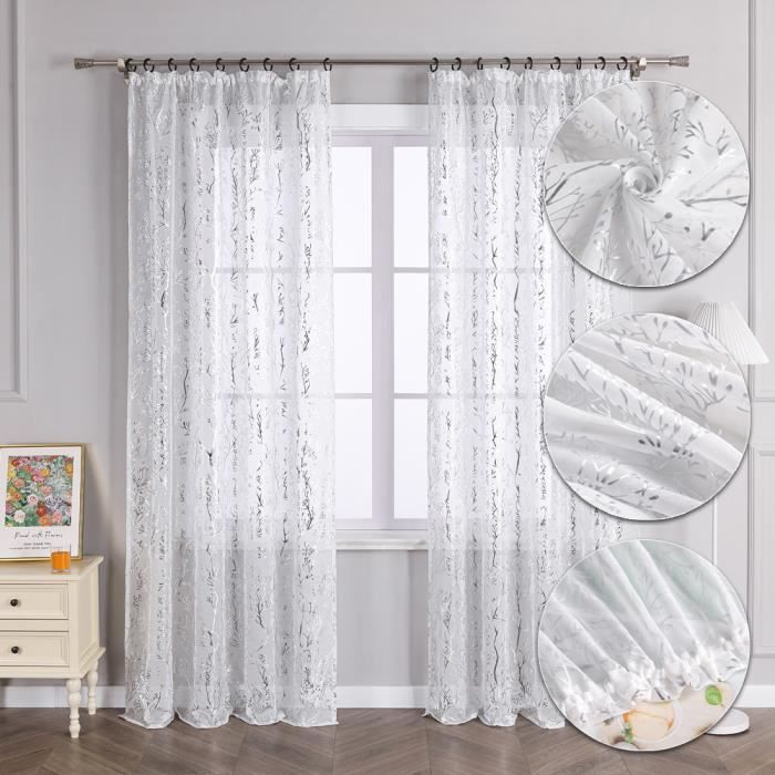 Rideaux Voilage - Rideau Blanc Lin Effet Décoration Maison Chambre Pour