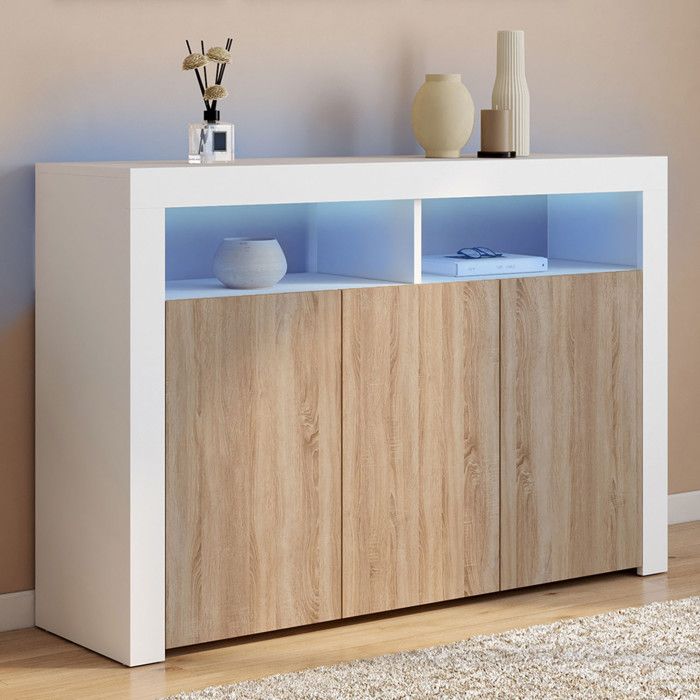 ID MARKET buffet 3 portes 110 cm Moderne bois et blanc