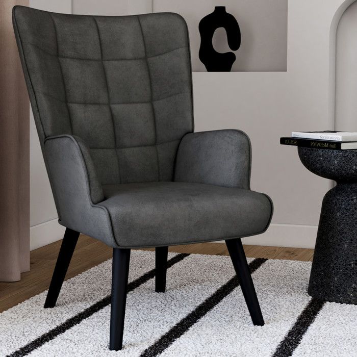 IDMARKET Fauteuil scandinave ANIA en velours gris