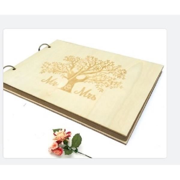 50 Pages Tree Main en bois de mariage rustique en bois Livre dOr Personalized Nom Gravé Bride & Groom conseils livre