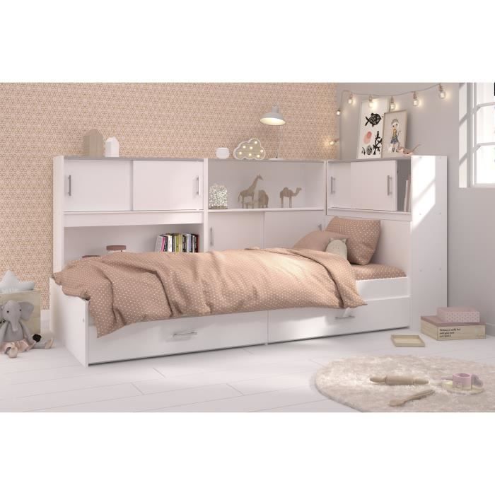 PARISOT SCOOP Lit Enfant l90x L200 cm avec 3 meubles de rangement - Contemporain - Décor blanc