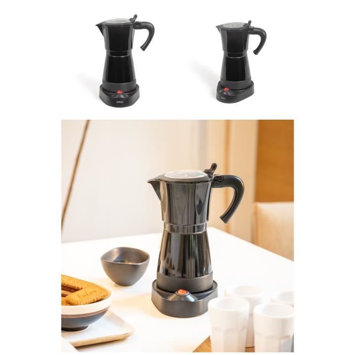 Cafetière italienne électrique - LIVOO - 6 tasses (300 ml) - Noir - Socle pivotant 360° - Témoin lumineux Cafetière italienne électrique - LIVOO - 6 tasses (300 ml) - Noir - Socle pivotant 360° - Témoin lumineux
