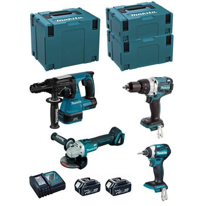 MAKITA Kit MK408RTJ (DHR243 + DHP481 + DTD154 + DGA504 + 2 x 5,0 Ah ...