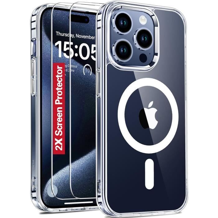 Coque iPhone 15 Pro Max + 2x [Verre Trempé Protection écran], Antichoc  Bumper avec Coins Renforcés Transparante - New&Teck - Cdiscount Téléphonie