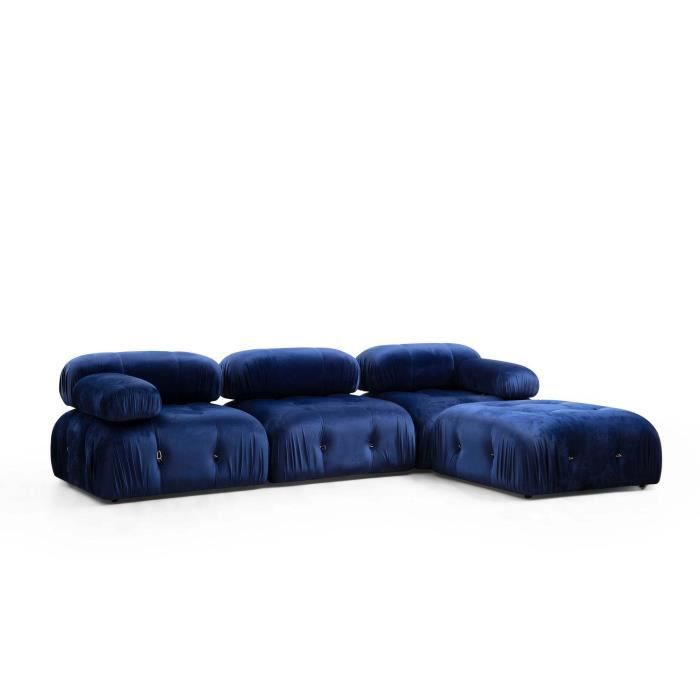 Canapé modulable 3 places Bleu Tissu Luxe