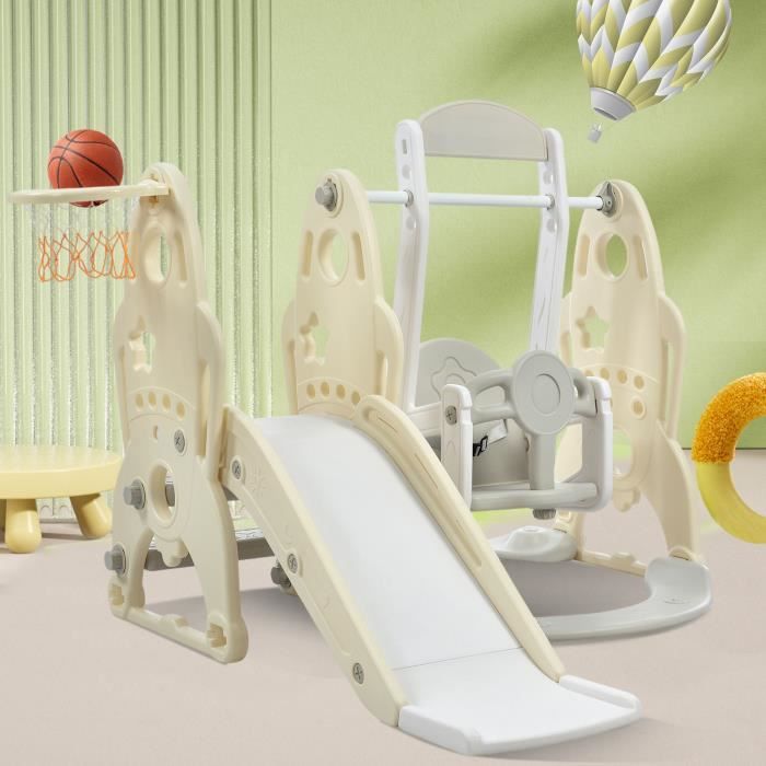 Toboggan enfant 4 en 1 avec balançoire et panier de basket MODERNLUXE