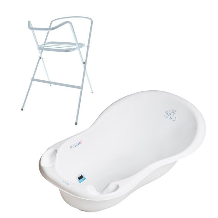 Baignoire bébé thermomètre Blanc Lapin 102 cm + Pied - MON MOBILIER DESIGN - Ergonomique - Mixte - Préférable