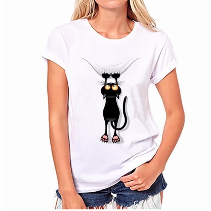 Top T Shirt Femme Tendance Motif Chat Cartoon Blanc Achat Vente T Shirt Cdiscount Top T Shirt Femme Tendance Motif Chat Cartoon Blanc Achat Vente T Shirt Cdiscount