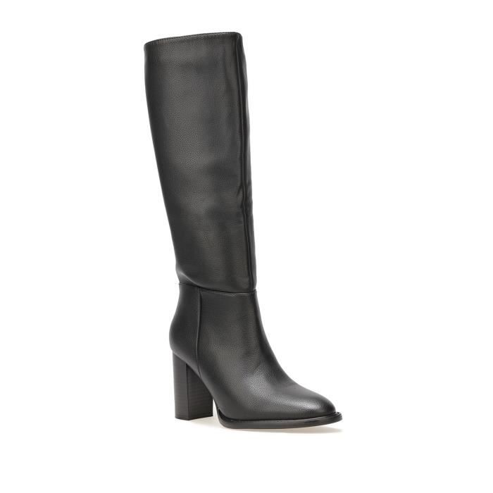 Bottes en simili texturé à talon carré LA MODEUSE Noir Fermeture zippée Hauteur de la