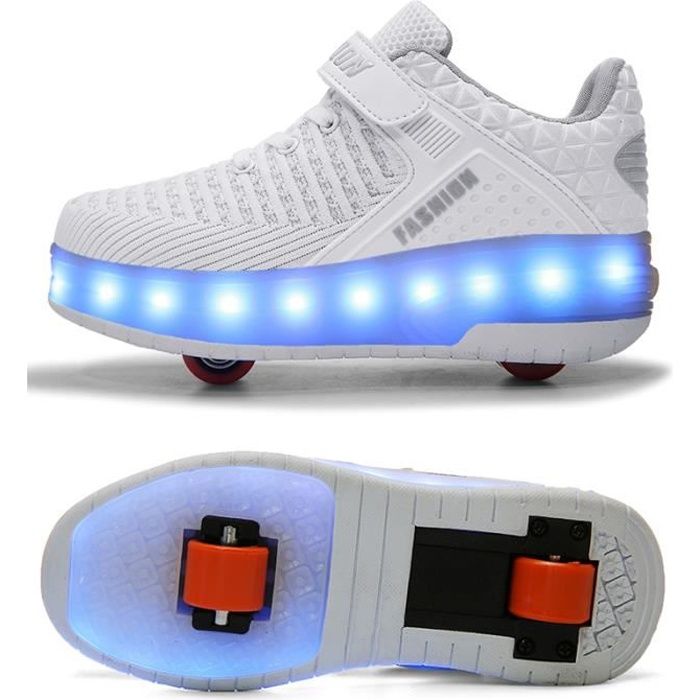 HWZZ Chaussures De Skate LED pour Enfants avec Roues LED Baskets Clignotantes Mode Rouleau Lumineux Coloré avec Planche À roulettes Rechargeable USB pour Garçon Fille 