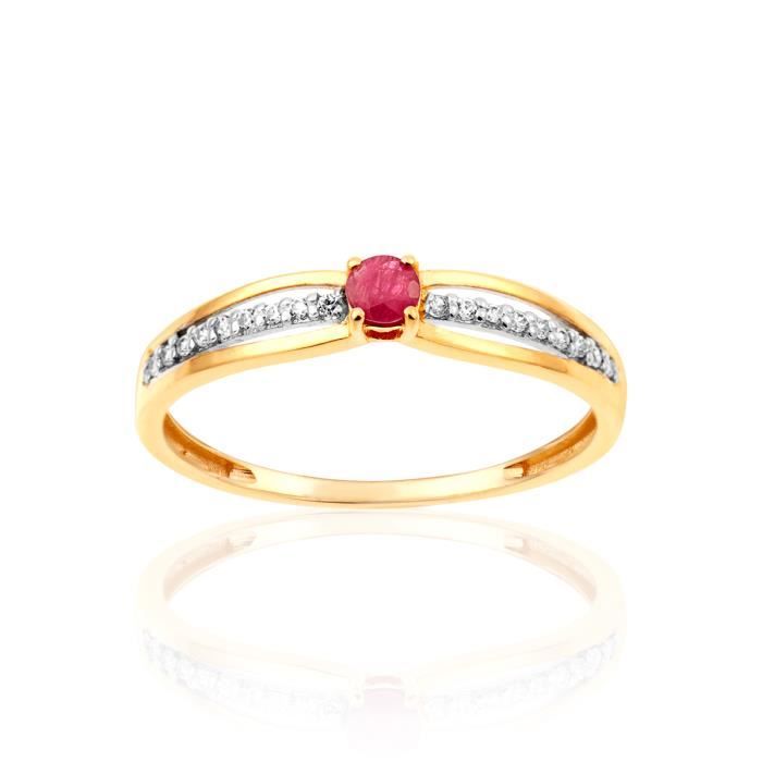 Bague CLEOR en Or 375 1000 Bicolore et Rubis Rouge Bicolore