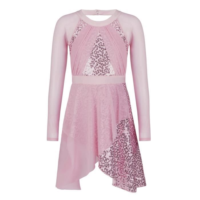 Inhzoy Justaucorps Danse Femme à Franges Strass - Body Gymnastique Manches Longues Ballet Patinage Artistique S-XXL