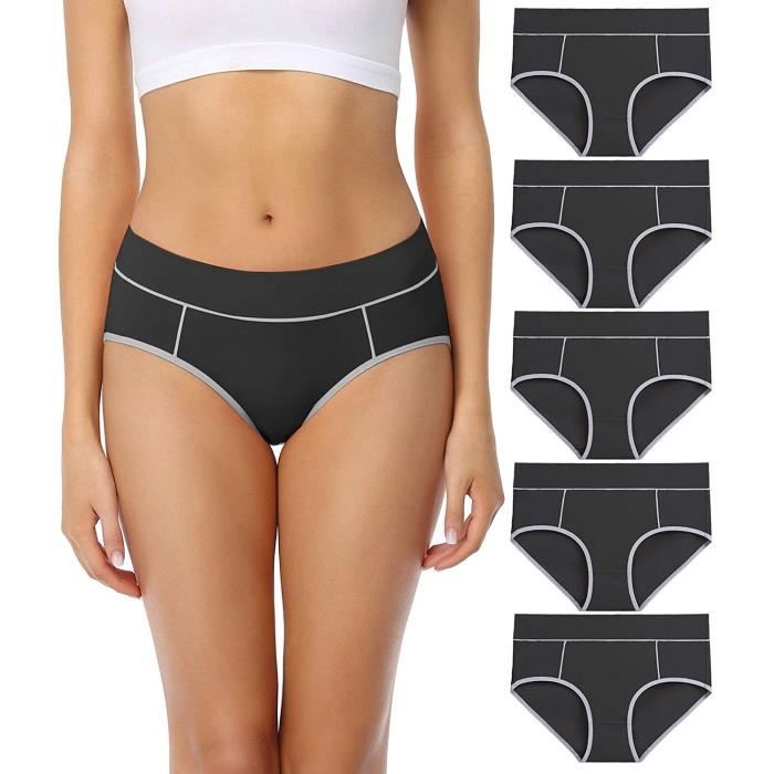 5PACK Slip Culotte Femme Coton Sous-Vêtements Taille Haute Confortable Slip  Couvrent Bien