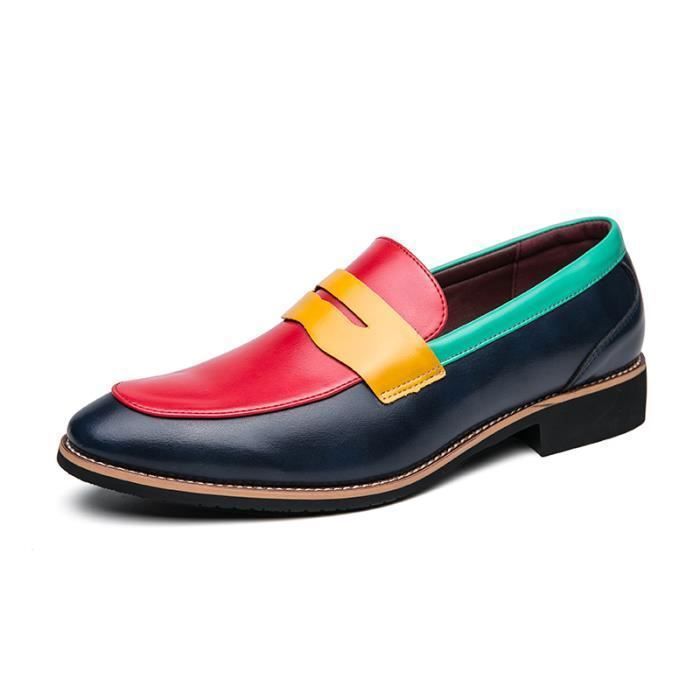 Chaussures en Cuir Homme Bleu rouge Mocassins Mode Formels