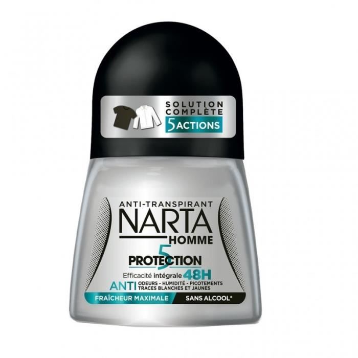 Narta Homme Rollon AntiTranspirant 5 Actions Efficacité 48h Fraîcheur Maximale 50ml (lot de 4