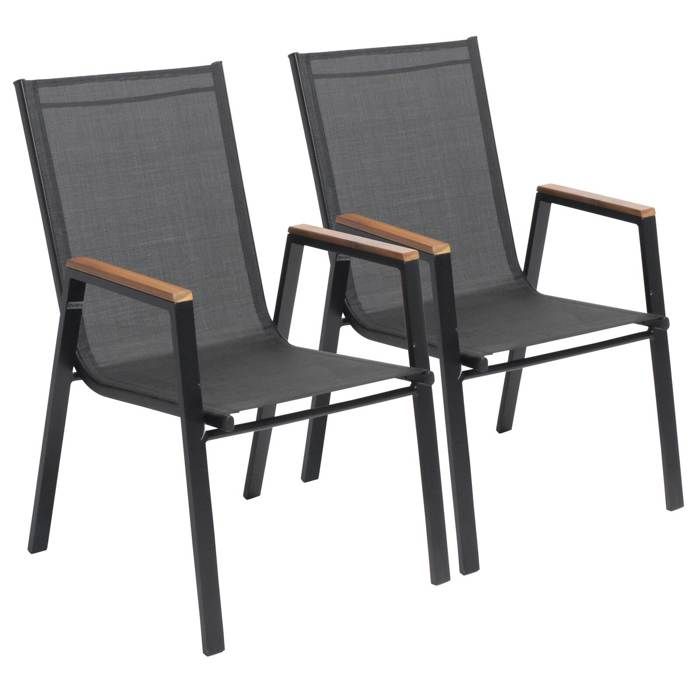 Lot de deux fauteuils de jardin en aluminium et bois Stella - Oviala
