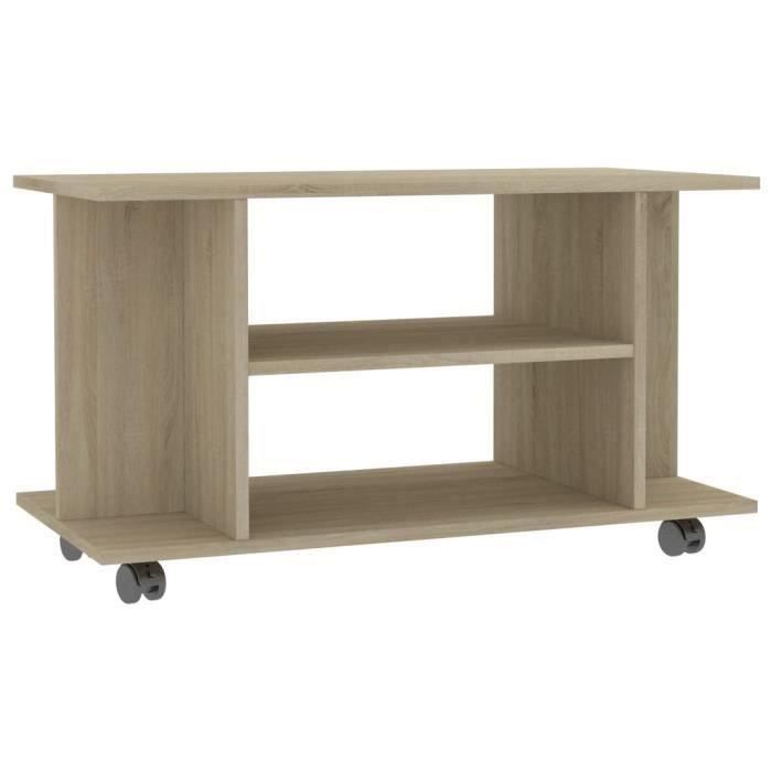 Meuble TV contemporain - OVONNI - Banc TV avec roulettes - Chêne sonoma - 80x40x40 cm
