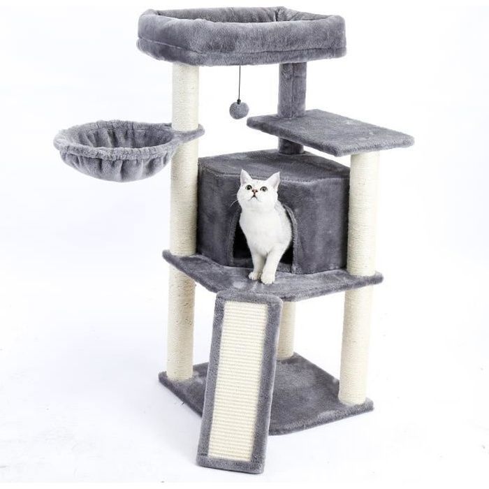 Meilleurs prix pour PAWZ Road Arbre à Chat avec Griffoir en Sisal, Griffoir pour Chatons d'angle, Plateforme en Peluche , Hauteur 106cm, Gris