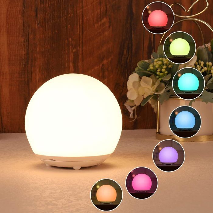 Veilleuse Bébé Veilleuse Enfant avec Lumière Chaude Dimmable Progressive&Lumière de 7 Couleurs Lampe de Chevet Rechargeable USB