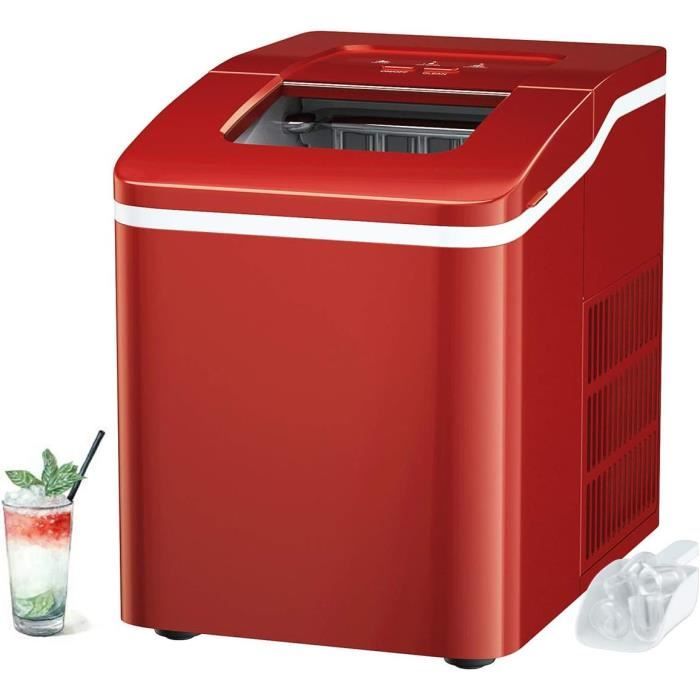 relax4life machine à glaçons 120w portable 12kg/24h |réservoir d'eau 1,5l |machine à glace auto-nettoyage rouge |9 glaçons par 8