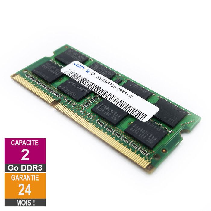 Barrette Mémoire 2Go RAM DDR3 Samsung M471B5673FH0 CF8 SO DIMM PC3 8500 1066MHz 2Rx8 - vue 2