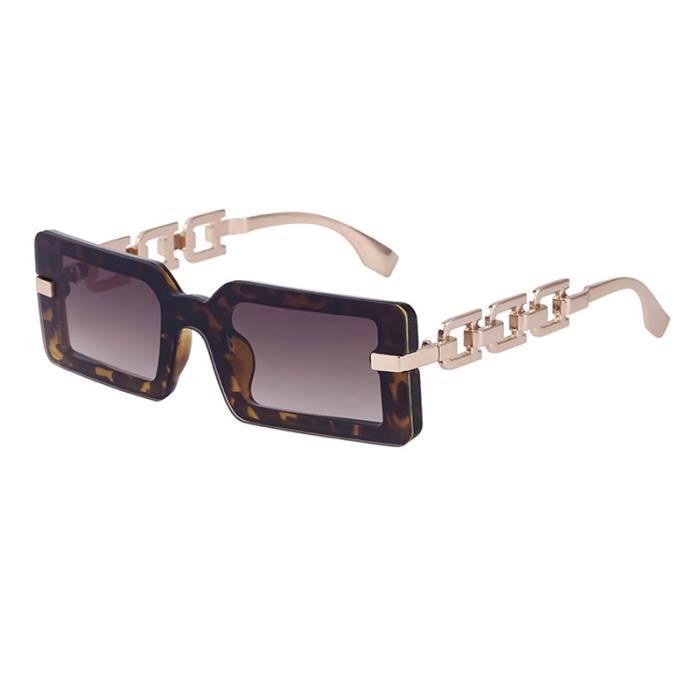 Lunettes De Soleil Rectangle Léopard Marron - Branches Larges Avec Bijoux Dorés, Neuves Avec étiquettes