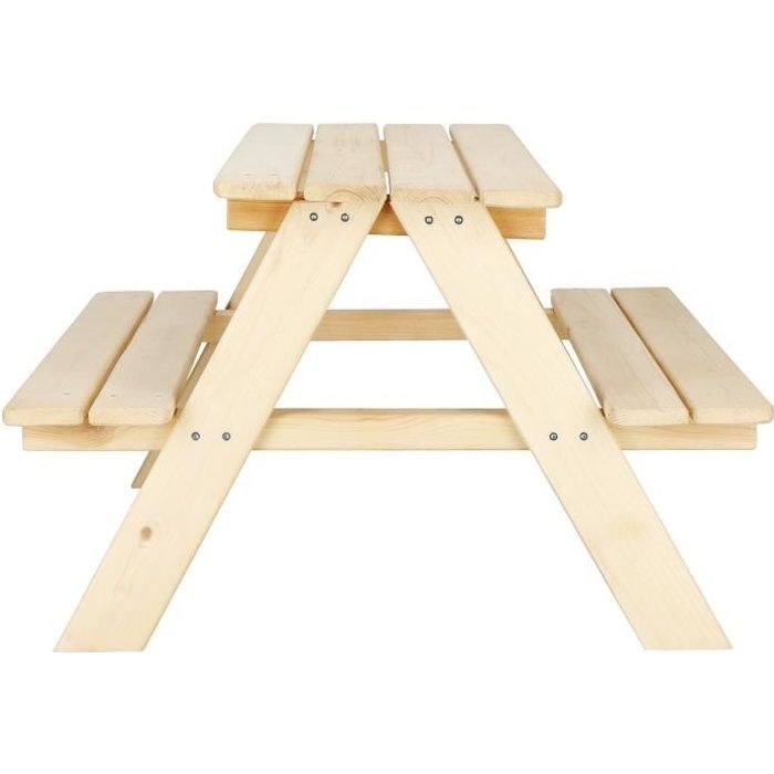 table enfant pour pique-nique springos® - bois massif - 90 x 79 x 50 cm - blanc - naturel - enfant