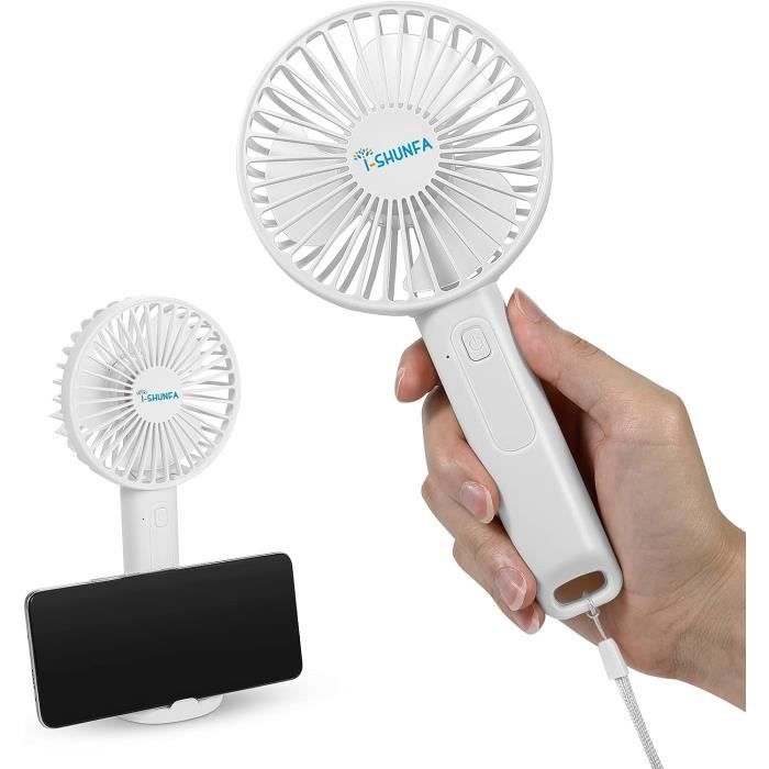 Mini Ventilateur Portable USB - 4 Vitesses, LED, Support Téléphone, Power Bank & Batterie Longue Durée