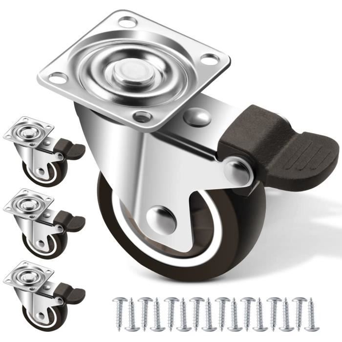 GEOCANG Lot De 4 Roulettes Pour Meubles - 32 Mm - Avec Vis Et Freins - En Caoutchouc - Pour Meubles En Palettes (32 Mm