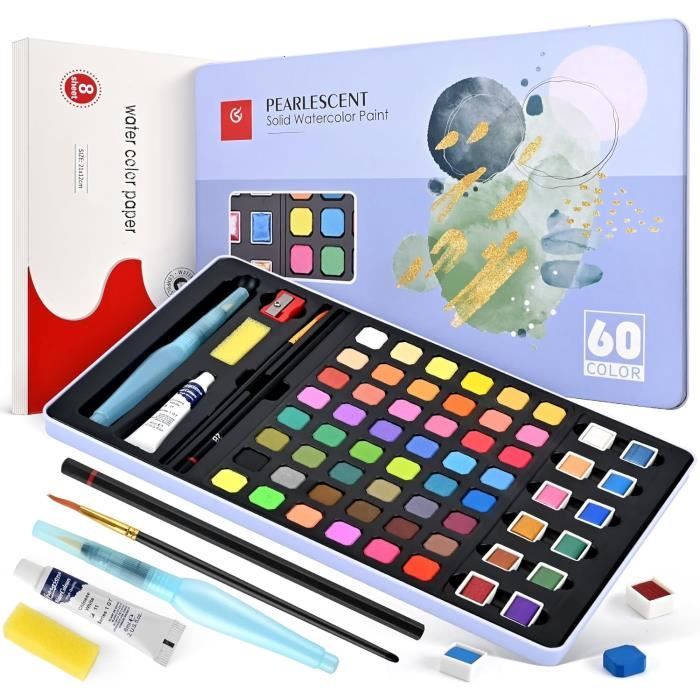 Boîte De Gouache Herlitz 24 Couleurs + Blanc Opaque - Couvercle Palette - Idéal École Et Loisirs Créatifs