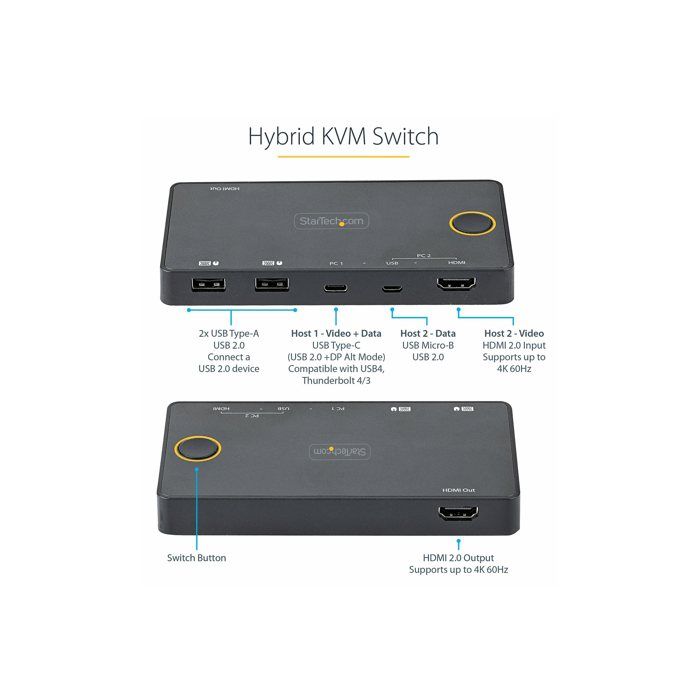 StarTech.com Commutateur KVM - STARTECH.COM - SV221HUC4K - 2 Ports HDMI - 4K Ultra HD - USB Alimenté
