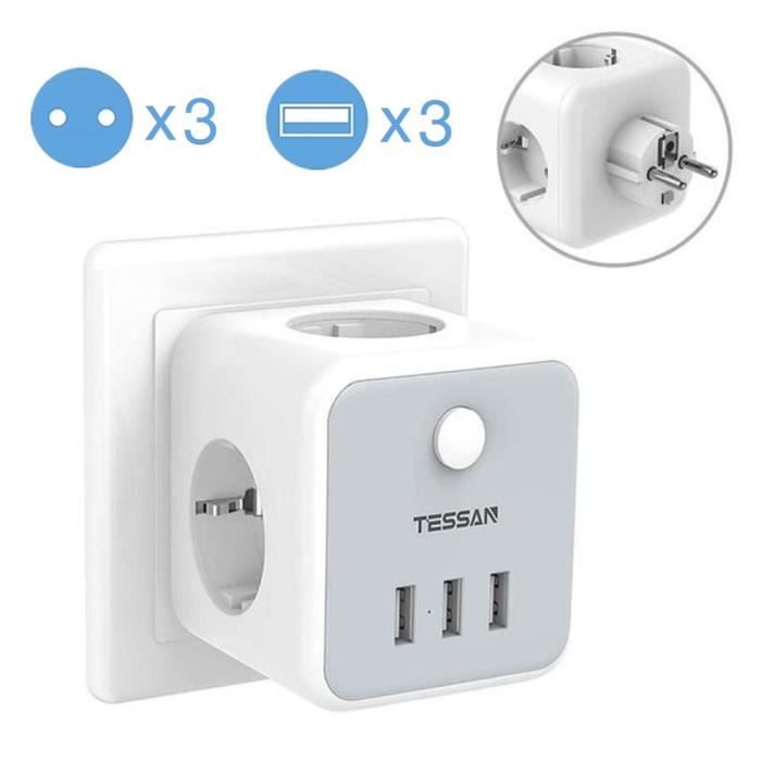 Acheter TESSAN multiprise USB Cube multiprise avec 6 prises françaises et 3  ports USB, multiprise électrique 9 en 1 avec câble de 2 m