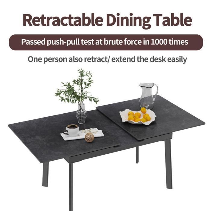 Table Salle à Manger Extensible 6 Personnes Table Cuisine avec Rallonge en Marbre Noir 130-160cm