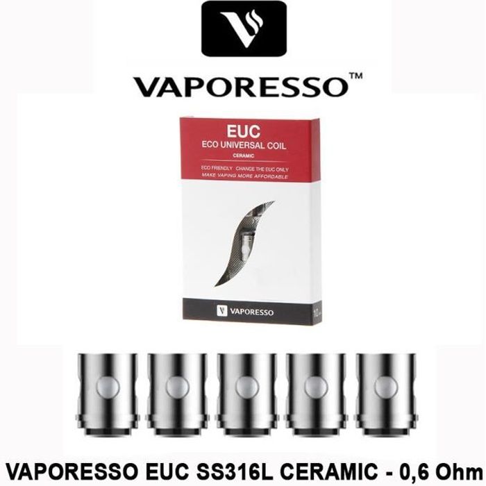 Vaporesso Ceramic EUC SS316L Verdampferköpfe 0,5 Ohm – 5 Stück, Für Subohm Dampfen