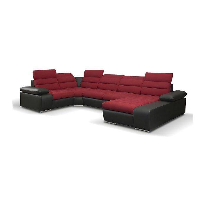 Canapé dangle panoramique convertible en tissu et simili BOILEAU - Bicolore Rouge/Noir - Angle droit Canapé dangle panoramique convertible en tissu et simili BOILEAU - Bicolore Rouge/Noir - Angle droit