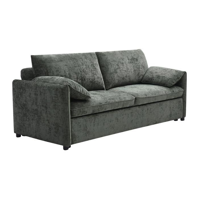 Canapé 3 places convertible en tissu texturé vert ALPARETO