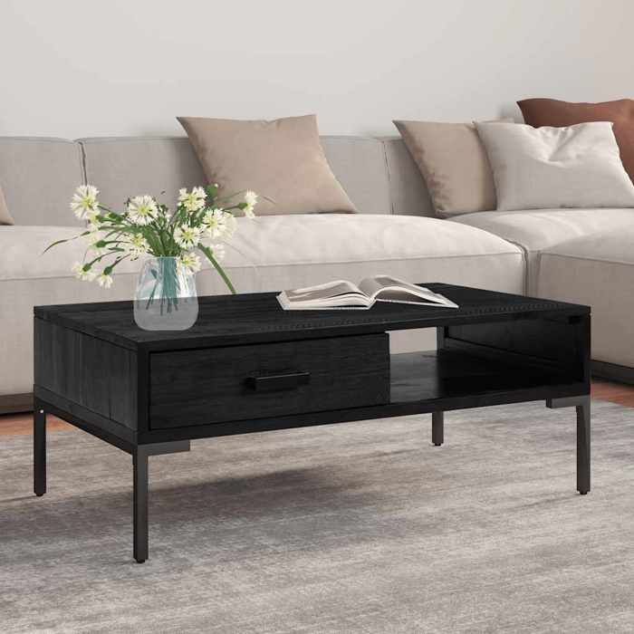 vidaXL Table basse Noir 90x50x35 cm Bois de pin massif 349930