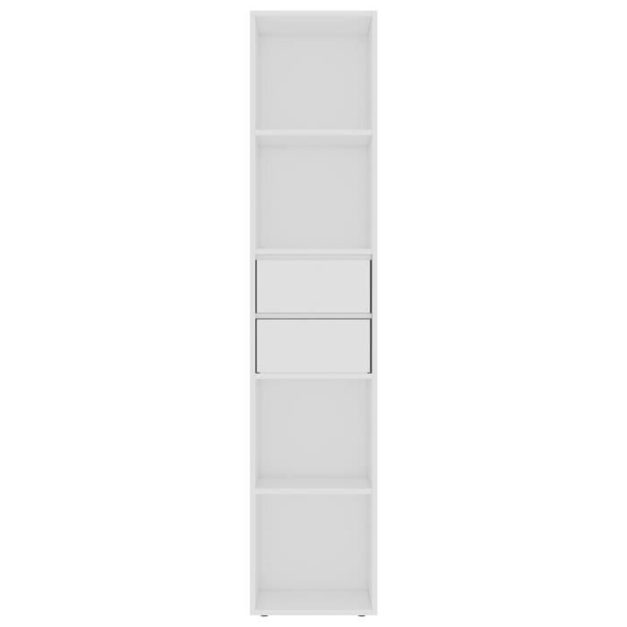Bibliothèque VINGVO - Blanc - 36x30x171 cm - 4 étagères - 2 tiroirs