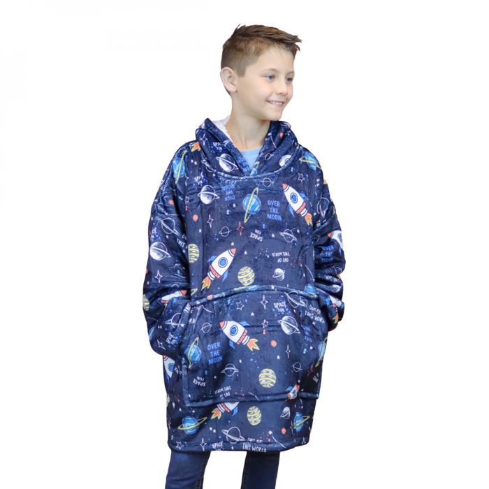 Sweat plaid à capuche couverture pull - Sherpa et flanelle - Enfant - Espace - Vivezen