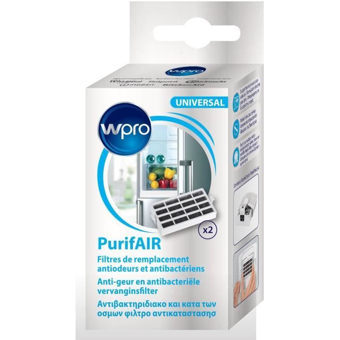 Wpro PUR101 - PURIFAIR lot de 2 filtres de remplacement anti-odeurs et anti-bactériens pour réfrigérateur et pour suppot PUR100